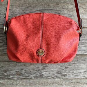 Liz Claiborne Coral Crossbody Bag With Gold Accents & Zipper Closure